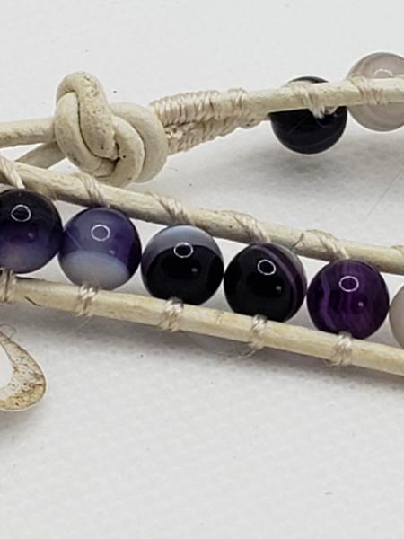 White Leather Bracelet with Purple Agate beads picture