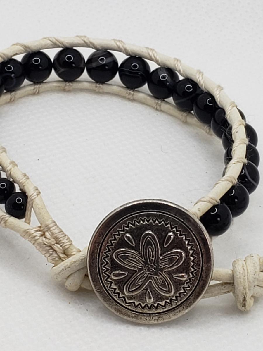 Leather Bracelet with Sardonyx on white leather picture