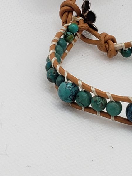 Leather Bracelet with Genuine Turquoise, natural  leather picture