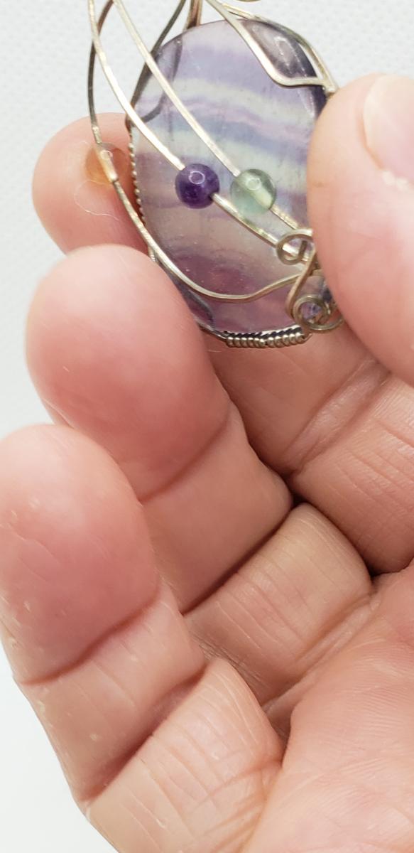 Wire wrapped Fluorite Pendant in sterling silver picture