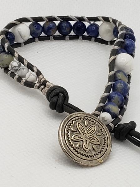 Gray Leather Bracelet with Sodalite beads picture