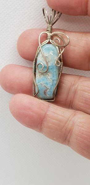 Wire wrapped Dominican Larimar Pendant in sterling silver