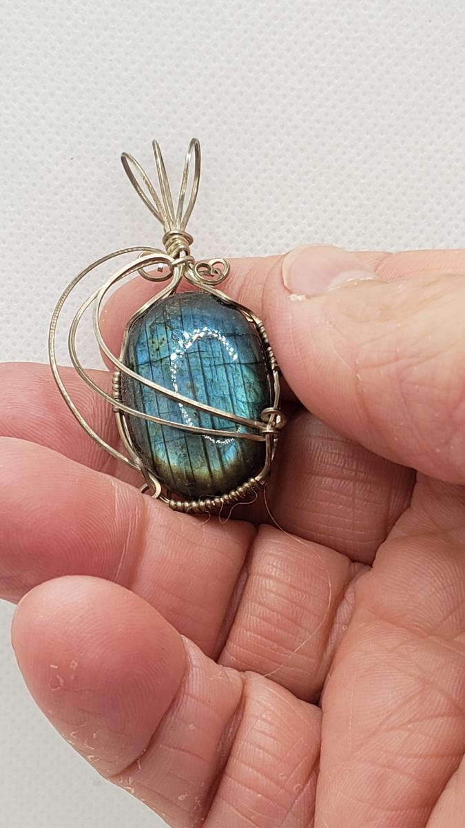 Wire wrapped Labradorite Pendant in sterling silver picture