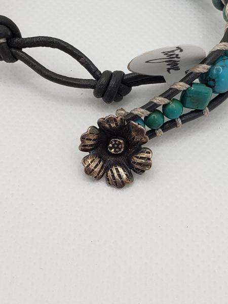 Leather Bracelet with Genuine Turquoise, gray leather picture