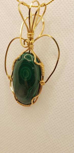 Wire Wrapped Malachite Pendant in 14K gold filled picture