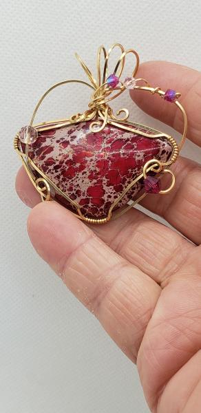 Wire wrapped Ruby Impression Jasper Pendant in 14K gold filled wire picture