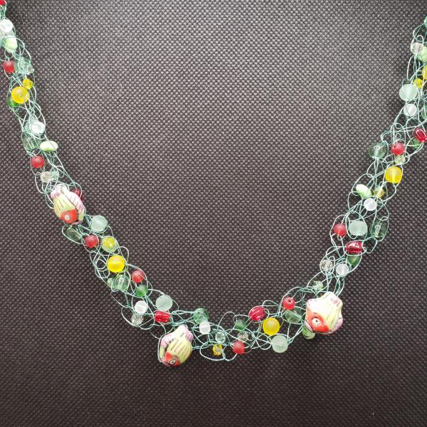 Green  Fish Seafoam wire crochet necklace