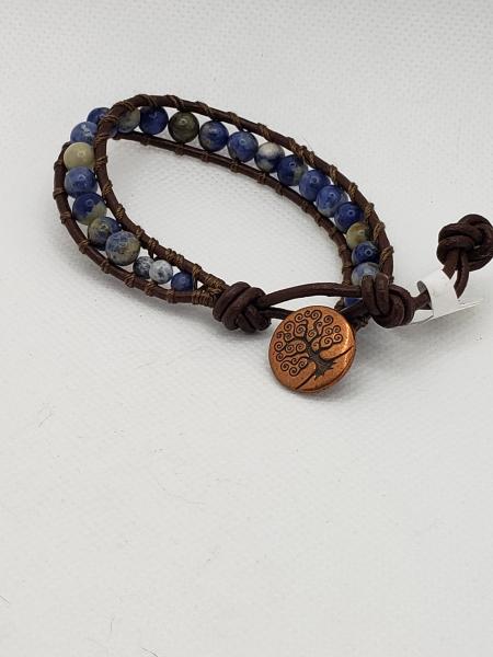 Brown Leather Bracelet with Sodalite beads