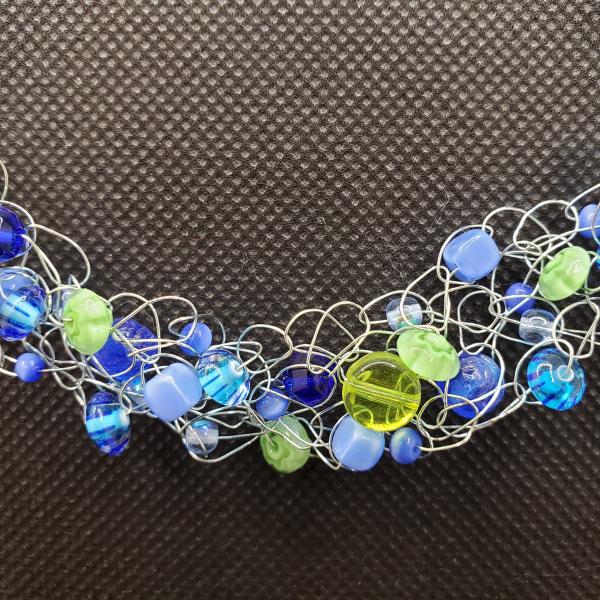 Blue and Green wire crochet necklace picture