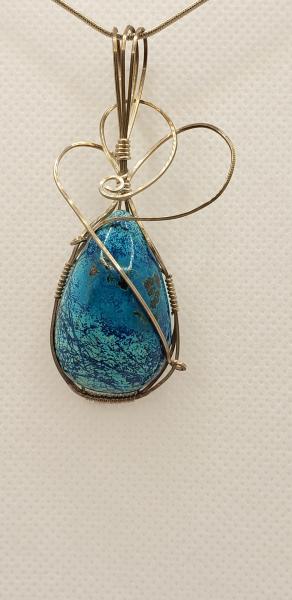 Wire wrapped Azurite Pendant in sterling silver