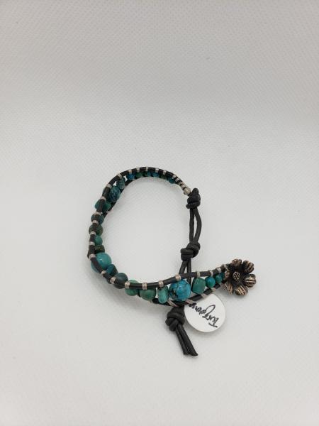 Leather Bracelet with Genuine Turquoise, gray leather picture