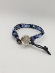 Gray Leather Bracelet with Blue glass beads