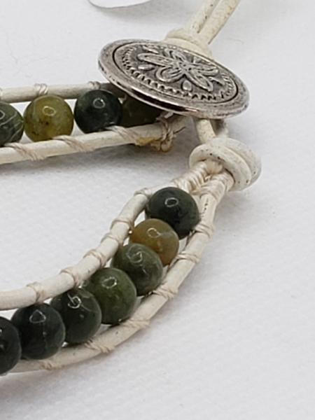 White Leather Bracelet with Jasper beads picture