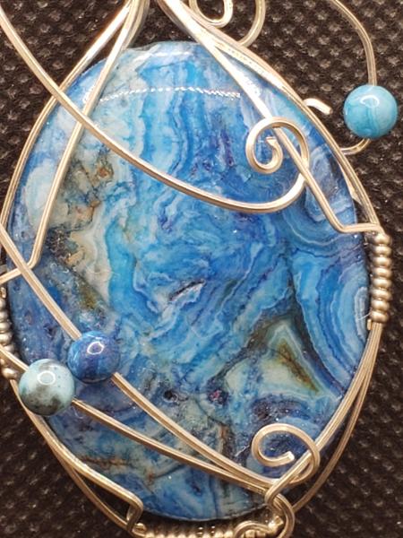 Blue Crazy Lace Agate Pendant in sterling silver picture