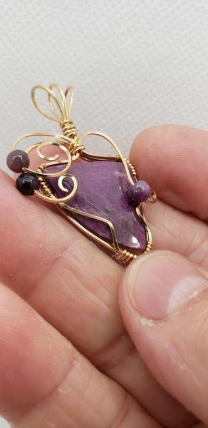 Wire wrapped Ruby Pendant in 14K gold filled wire picture