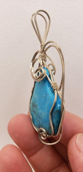 Wire wrapped Genuine Turquoise freeform pendant in sterling silver picture