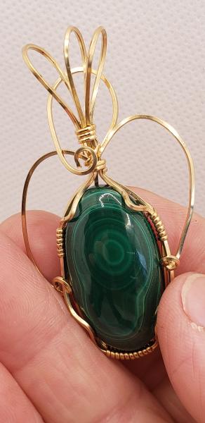 Wire Wrapped Malachite Pendant in 14K gold filled picture