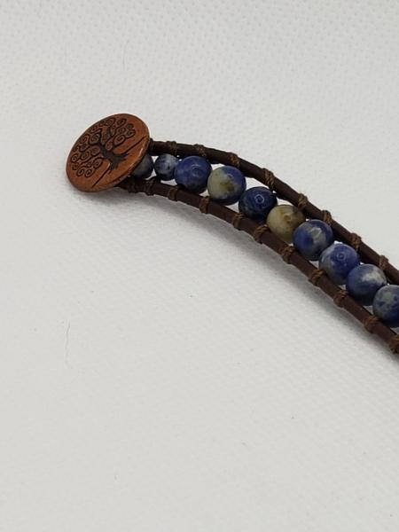 Brown Leather Bracelet with Sodalite beads picture