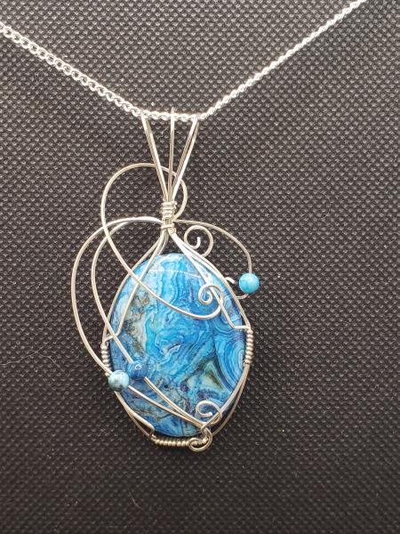 Blue Crazy Lace Agate Pendant in sterling silver