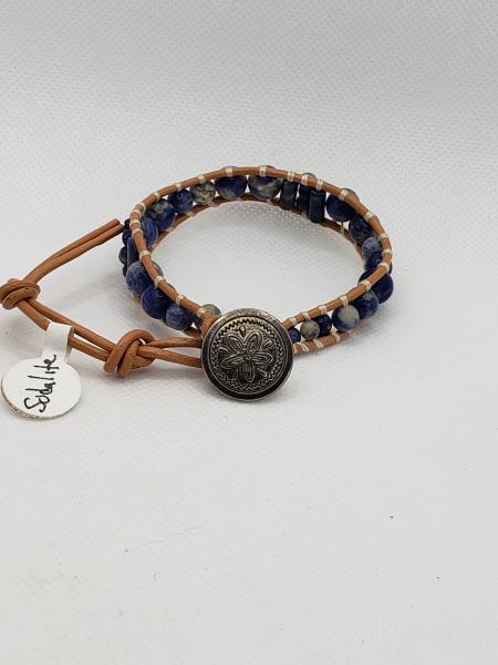 Natural Leather Bracelet with Sodalite