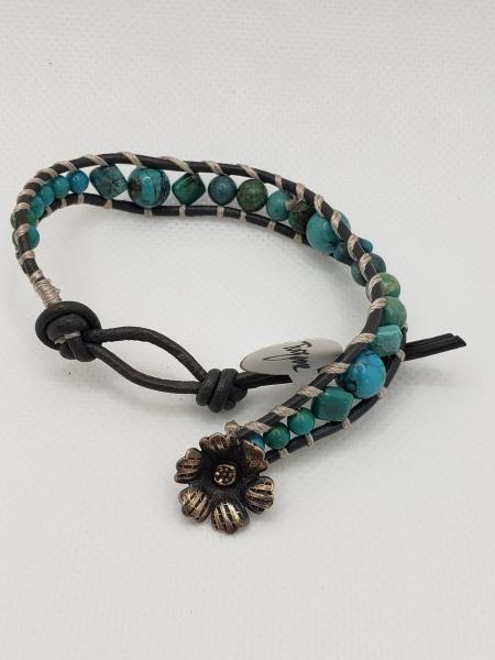 Leather Bracelet with Genuine Turquoise, gray leather picture