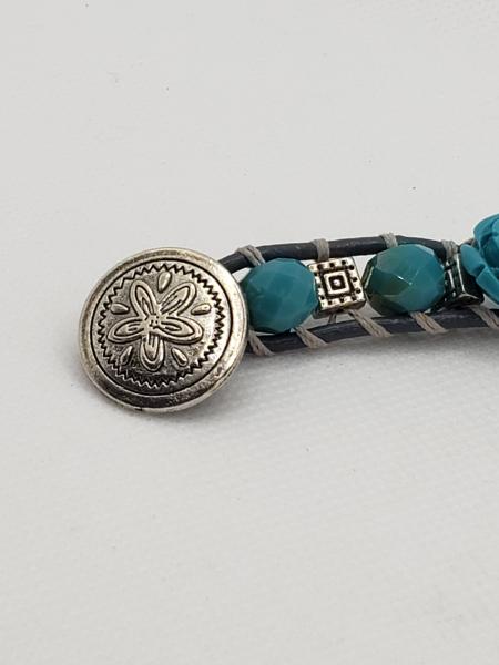 Blue flowers on Gray Leather Bracelet picture