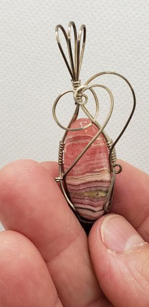 Wire wrapped Rhodochrosite Pendant in sterling silver picture