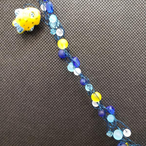 Yellow Fish Blue wire crochet necklace picture