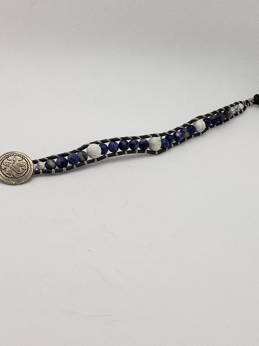 Gray Leather Bracelet with Sodalite beads picture