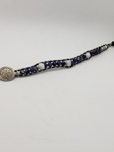 Gray Leather Bracelet with Sodalite beads picture