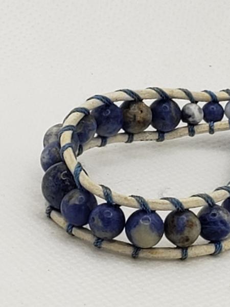 Leather Bracelet with Sodalite on white leather picture