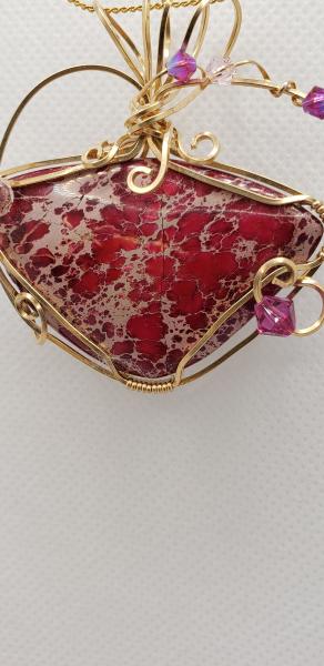 Wire wrapped Ruby Impression Jasper Pendant in 14K gold filled wire picture