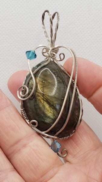 Wire wrapped Labradorite Nugget Pendant in sterling silver