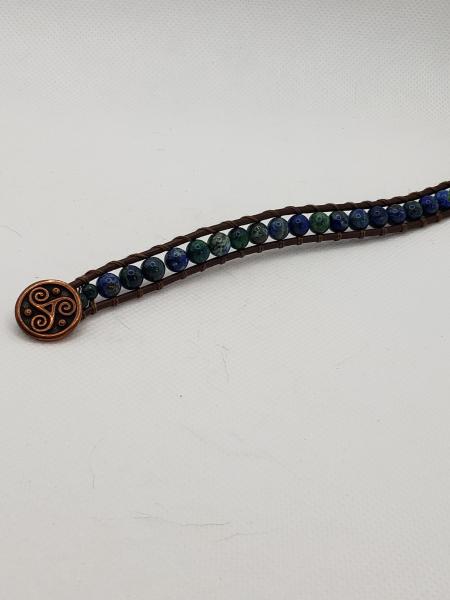 Leather Bracelet with Chysocolla, brown leather picture