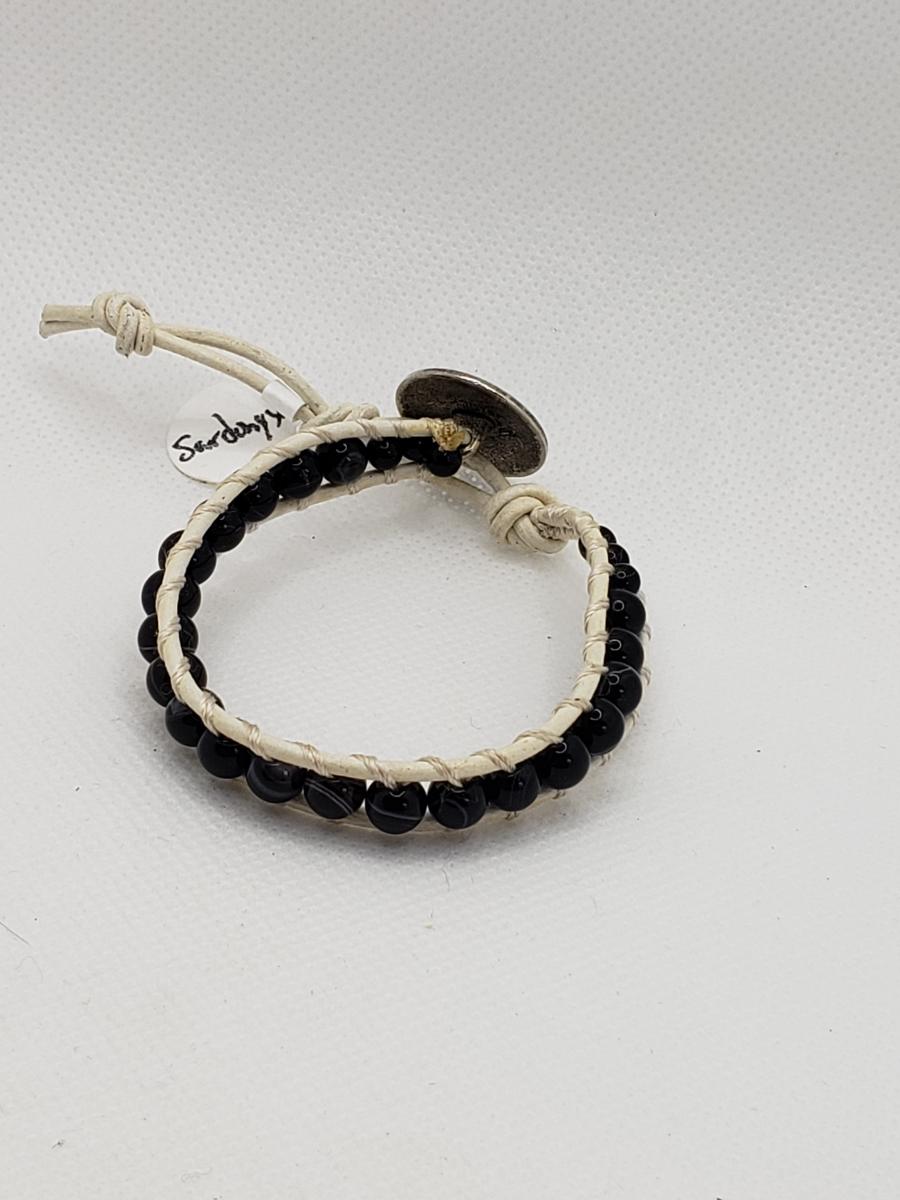 Leather Bracelet with Sardonyx on white leather picture