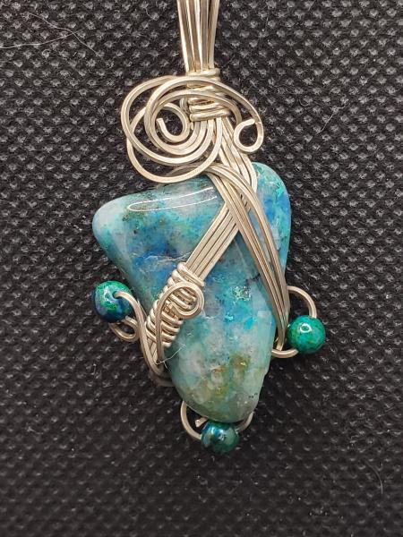 Natural Chrysocolla  nugget Pendant in sterling silver picture