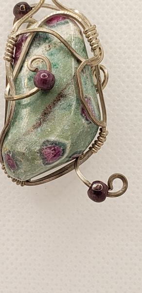 Wire wrapped Ruby in Fuchsite Nugget Pendant in sterling silver picture