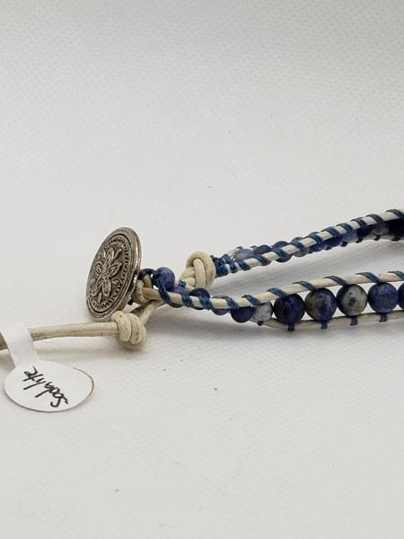 Leather Bracelet with Sodalite on white leather picture