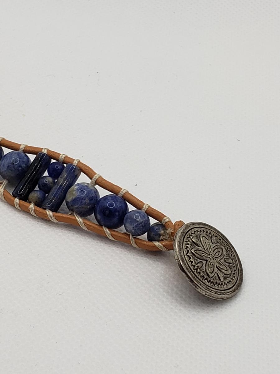 Natural Leather Bracelet with Sodalite picture