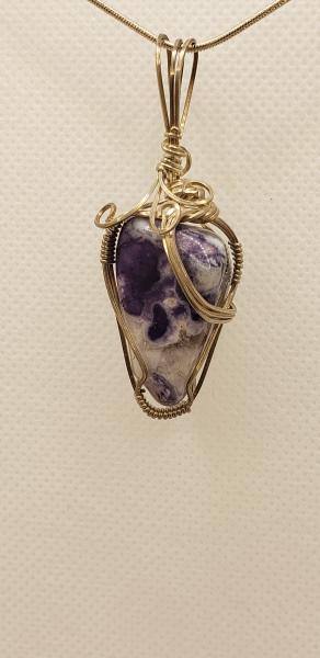 Wire wrapped Purple Opal  Nugget Pendant in sterling silver picture