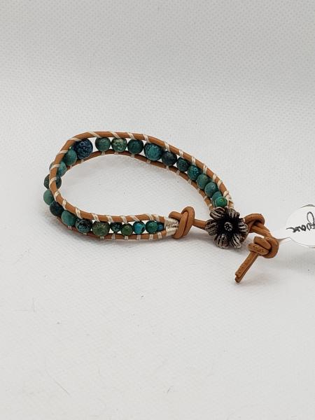 Leather Bracelet with Genuine Turquoise, natural  leather