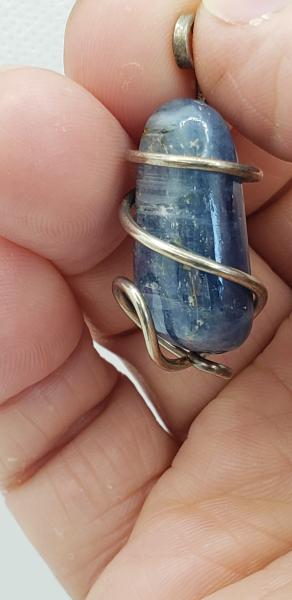 Wire wrapped Blue Kyanite Nugget Pendant in sterling silver