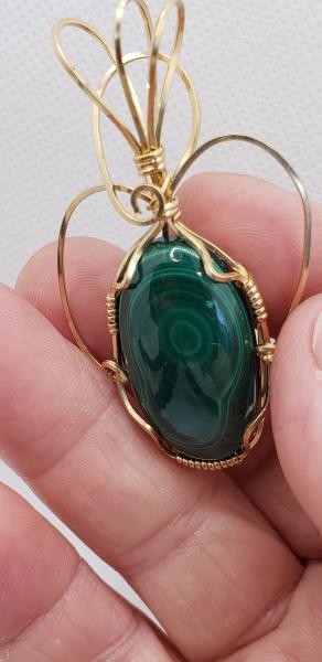 Wire Wrapped Malachite Pendant in 14K gold filled picture