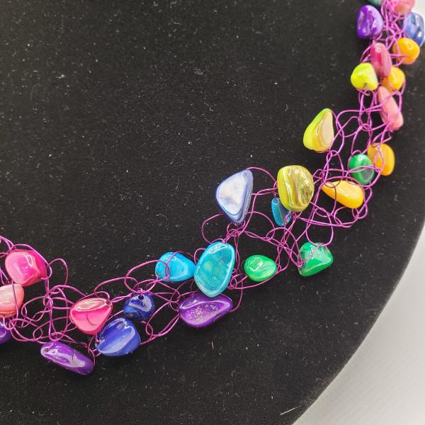 Multicolor Mother of Pearl wire crochet necklace picture