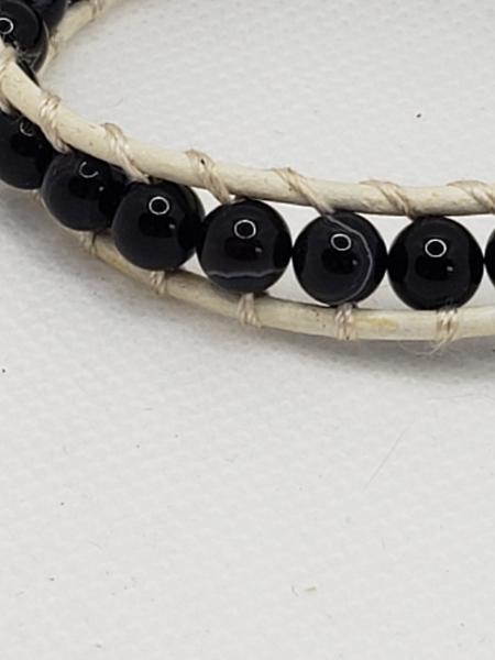 Leather Bracelet with Sardonyx on white leather picture