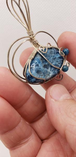 Wire wrapped Blue Apatite nugget Pendant in sterling silver picture