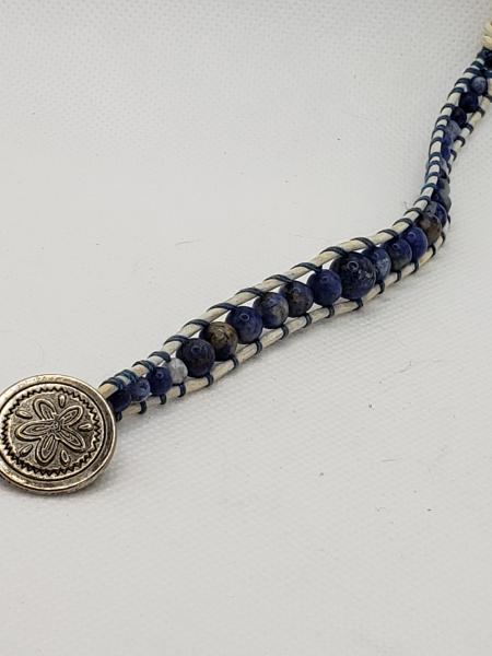 Leather Bracelet with Sodalite on white leather picture