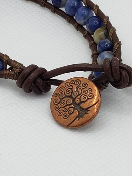 Brown Leather Bracelet with Sodalite beads picture