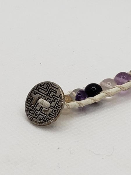 White Leather Bracelet with Fluorite beads picture