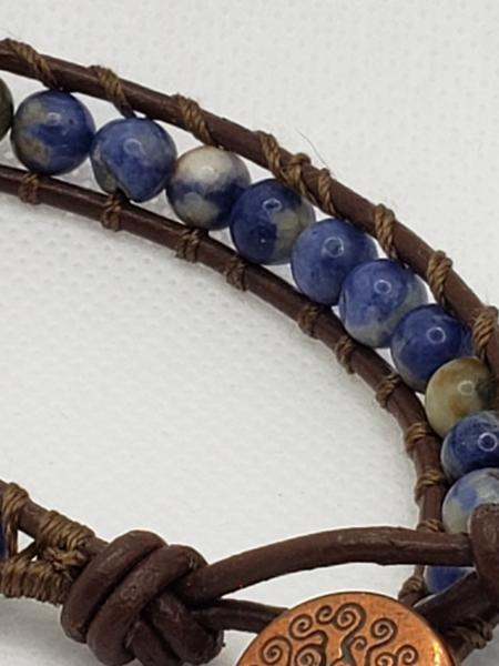 Brown Leather Bracelet with Sodalite beads picture